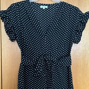 Max Studio Black Blouse with White Polka Dots